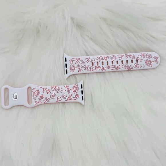 New Floral Design Apple Watch Bands  42mm 44mm 45mm 49mm in Pink White - Picture 3 of 5